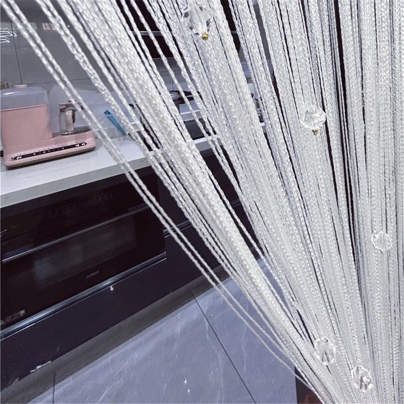 Eve Split Decorative Door String Curtain Beads Wall Panel Fringe Window Divider Blind for Wedding Coffee House Restaurant Parts Crystal Tassel Screen Home Decoration(White) - Image 2